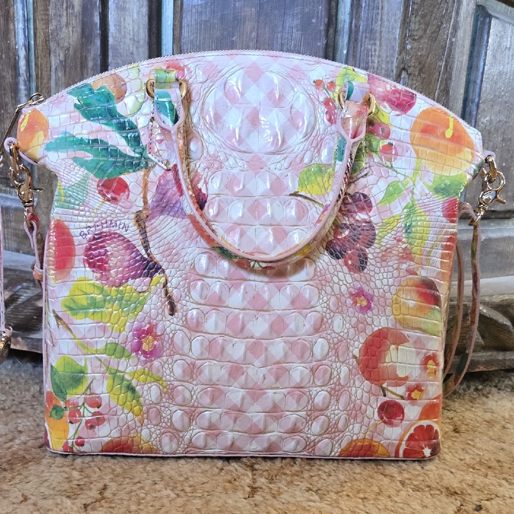 Brahmin Pink and White Shoulder Bag with Elegant Design